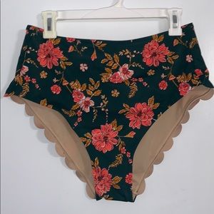 Floral high waist swimsuit bottoms with scallop